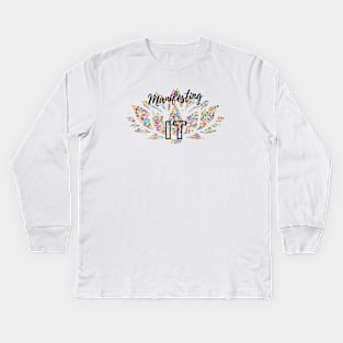 MANIFESTING IT WITH MULTICOLORED LOTUS FLOWER Kids Long Sleeve T-Shirt